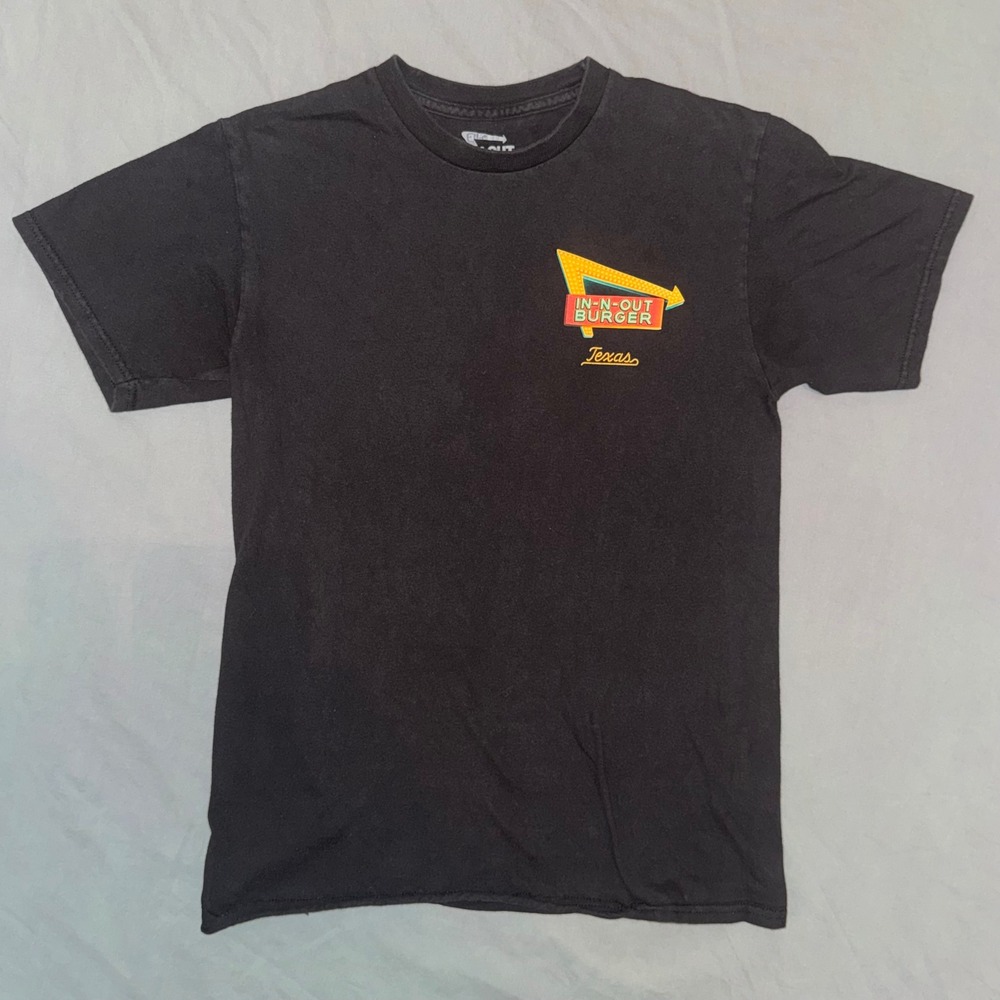 In-N-Out Burger Texas T-Shirt Mens Small Black Graphic Tee Classic Cars Sunset